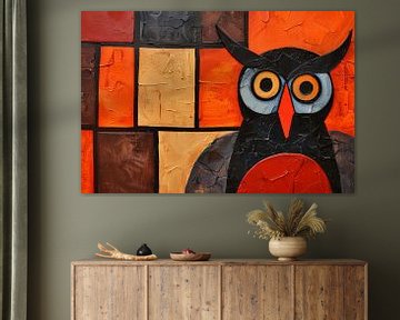 Kleurrijke abstracte uil schilderij op canvas van Art & Soul Creations