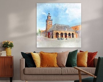 Aquarel beeld van historisch pand in Sluis, Zeeuws-Vlaanderen van Danny de Klerk