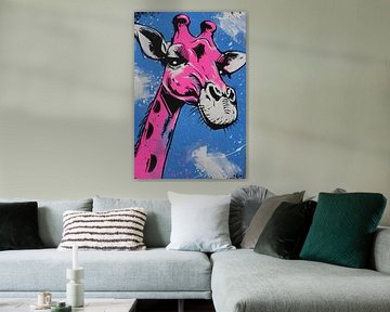 Kleurrijke moderne giraffe op blauwe achtergrond van Art & Soul Creations