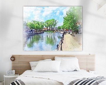 Aquarel op canvas van de Damsche Vaart in Sluis, Zeeuws-Vlaanderen van Danny de Klerk
