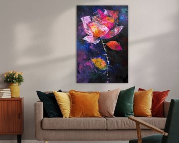 Abstract schilderij van kleurrijke roos van Art & Soul Creations