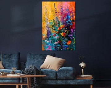 Kleurrijk abstract bloemenweide schilderij van Art & Soul Creations