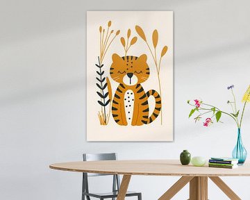 Minimalist tiger design with plants