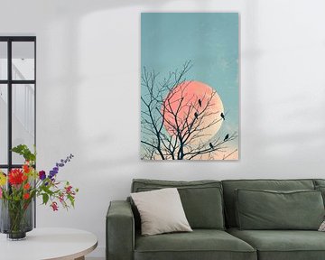 Moonrise over a barren landscape by Poster Art Shop