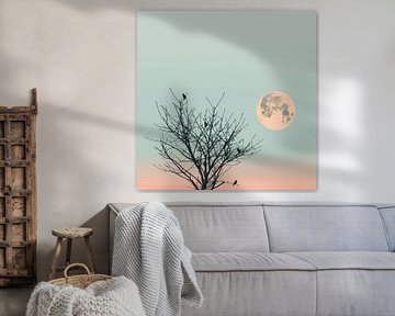 Moonrise over a barren landscape by Poster Art Shop