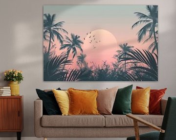 Zonsondergang boven palmbomen van Poster Art Shop