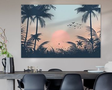 Zonsondergang boven palmbomen van Poster Art Shop