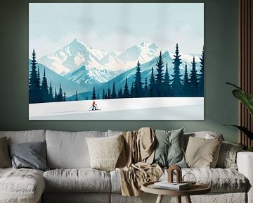 Skiers in a snowy mountain landscape by Poster Art Shop