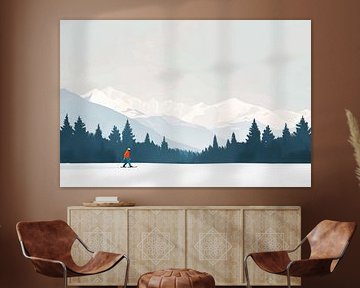 Skiërs in een besneeuwd berglandschap