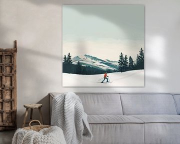 Langlaufers in het winterlandschap van Poster Art Shop