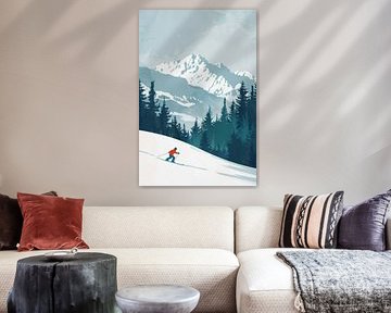 Skieurs dans les montagnes enneigées sur Poster Art Shop