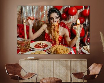 dame eet spaghetti van Egon Zitter