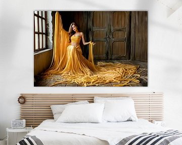 Frau im Spaghettikleid