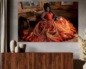 vrouw in spaghetti jurk van Egon Zitter