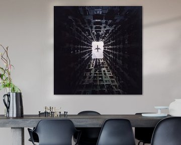 Skyline breakthrough - aeroplane in the city by Poster Art Shop
