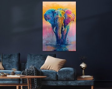 Kleurenexplosie Olifant - Pastel - verf van Eva Lee