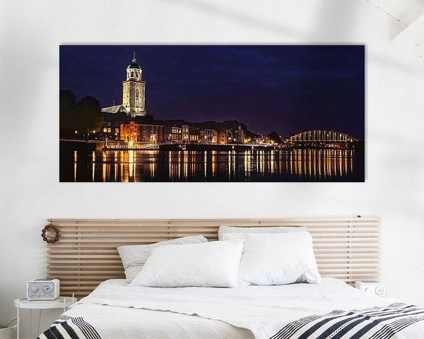 Deventer at Night, skyline met IJssel (panorama)