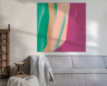 Abstracte kunst in neon- en pastelkleuren. Paars en groen. van Dina Dankers