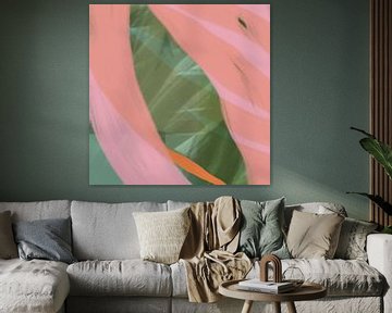 Abstracte kunst in neon- en pastelkleuren. Roze en groen van Dina Dankers