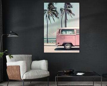 Een roze bus op het strand van Andreas Magnusson