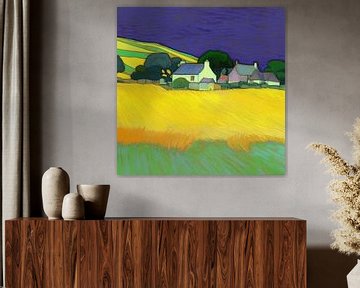 Landschap in van Gogh-stijl_vierkant van Ton Kuijpers