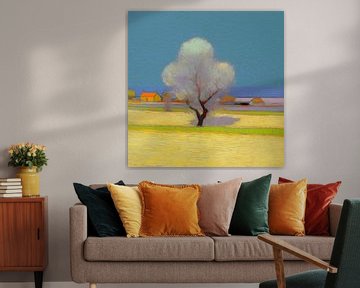 Landschap met boom in van Gogh-stijl_vierkant van Ton Kuijpers