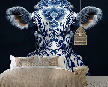 Portret van Delfts blauwe porseleinen koe van Thea