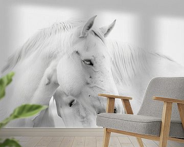 Zwei liebevolle Pferde in einer zärtlichen, ruhigen Umarmung