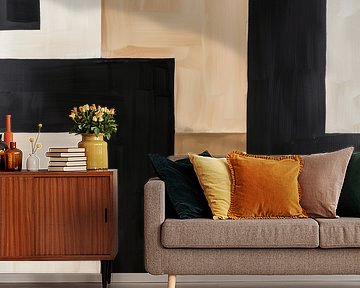 Abstract shapes and lines in earth tones and black