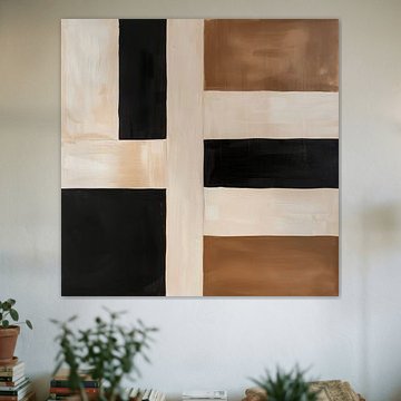 Abstracte vormen en lijnen in aardetinten en zwart