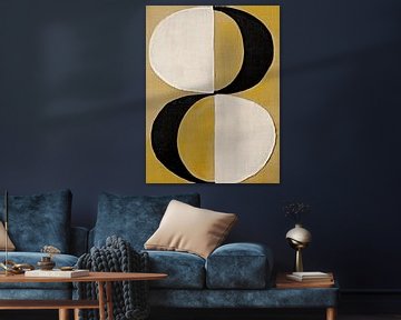 Modern abstract minimalisme in geel, zwart en beige van Studio Allee