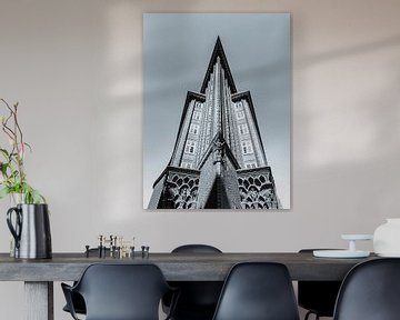 Chilehaus in de wijk Kontorhaus in Hamburg - monochroom van Werner Dieterich