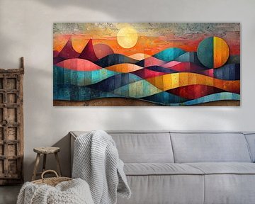 Abstracte Zonsondergang | Eclipse Over Chromatic Hills van Kunst Kriebels