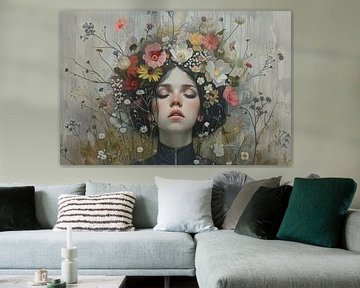 Vrouwen Schilderij | Floral Serenity Dream van Kunst Kriebels