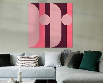 Abstracte geometrische kunst in retrostijl in roze en warmbruin. van Dina Dankers