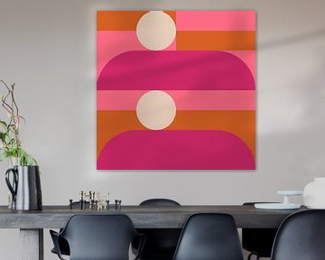 Abstracte geometrische kunst in retrostijl in roze en goud van Dina Dankers