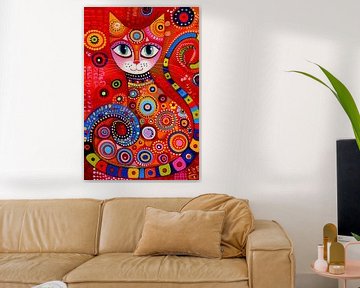 Kleurrijk abstract schilderij van een kat van Art & Soul Creations