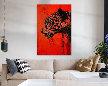 Dynamisch jaguar kunstwerk op rode achtergrond van Art & Soul Creations