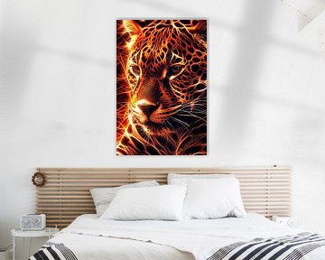 Vurige digitale kunst van majestueuze jaguar van De Muurdecoratie