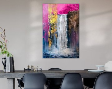 Abstract schilderij van waterval met goud van Art & Soul Creations