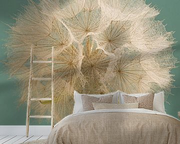 A square with a morning star (Tragopogon) and a turquoise background by Marjolijn van den Berg