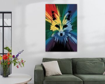 Kleurrijke abstracte vossenkop op canvas
