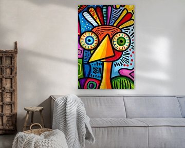 Kleurrijke abstracte vogel kunstprint van De Muurdecoratie