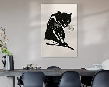Minimalistisch kunstwerk van een zwarte panter van Art & Soul Creations