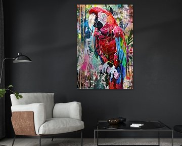 Kleurrijke abstracte papegaai in graffiti-stijl van De Muurdecoratie