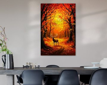 Hert in kleurrijk herfstbos met bladeren van Art & Soul Creations