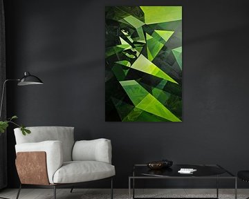 Modern cubist face in shades of green by Art & Soul Creations
