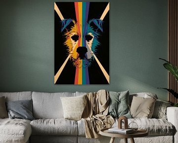 Kleurrijke en abstracte hond in kunstwerk van Art & Soul Creations