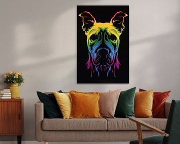 Psychedelische kleurrijke afbeelding van een hond van Art & Soul Creations