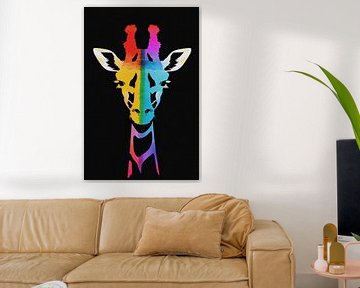 Abstracte kleurrijke giraffe in regenboogkleuren van De Muurdecoratie